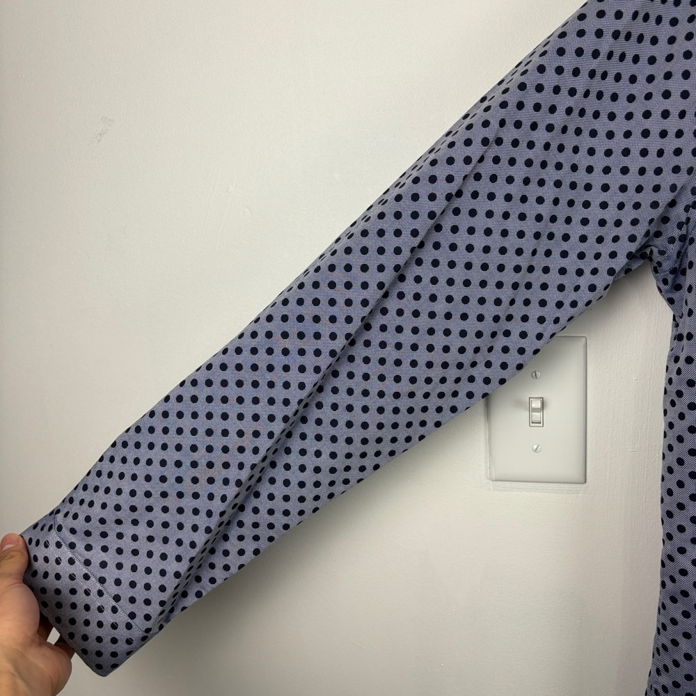 Simon Slim-Fit Blue Polka Dot Dress Shirt | Modern Tailored Button-Up - Picture 4 of 7